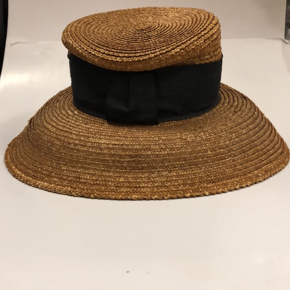 Eric Javitz woven hat light brown structure large brim w black ribbon Excellent - Picture 5 of 9